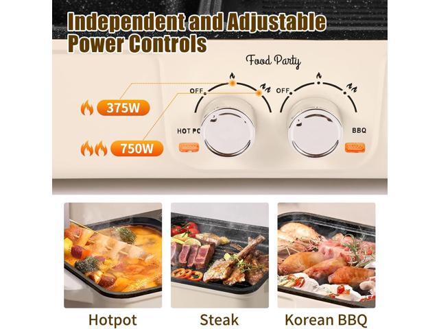 Food Party Hot Pot Electric Grill 2 in 1 Korean BBQ Grill Indoor Smokeless Hotpot Pot Electric Cooker Sahabu Shabu Pot Non Stick (Large)