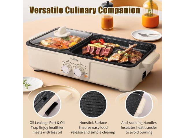 Food Party Hot Pot Electric Grill 2 in 1 Korean BBQ Grill Indoor Smokeless Hotpot Pot Electric Cooker Sahabu Shabu Pot Non Stick (Large)