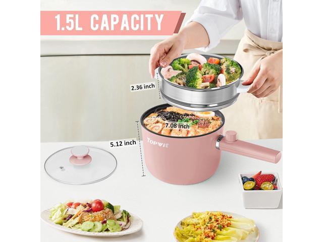 Topwit Hot Pot Electric with Steamer, 1.5L Ramen Cooker, Non-Stick Frying Pan, Electric Pot for Pasta, BPA Free, Electric Cooker with Dual Power...