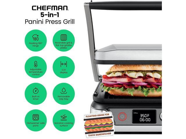 Chefman 5-in-1 Digital Panini Press Grill Sandwich Maker and Griddle Grill Combo with Removable, Reversible Dishwasher-Safe Grilling Plates, Opens...