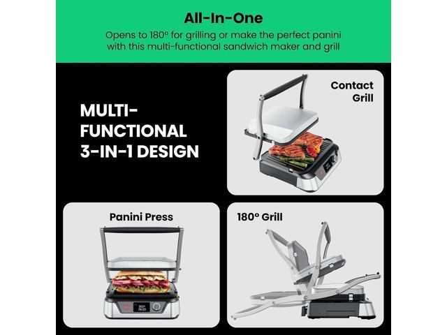 Chefman 5-in-1 Digital Panini Press Grill Sandwich Maker and Griddle Grill Combo with Removable, Reversible Dishwasher-Safe Grilling Plates, Opens...