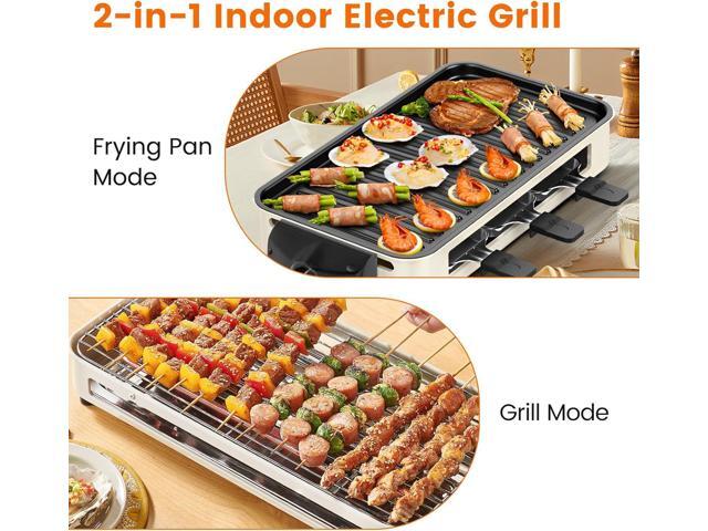 2-in-1 Indoor Smokeless Electric Grill with Raclette Cheese Plates - 1500W Korean BBQ Griddle, 16x9' Nonstick Surface, 3 Raclette Cheese Pans,...