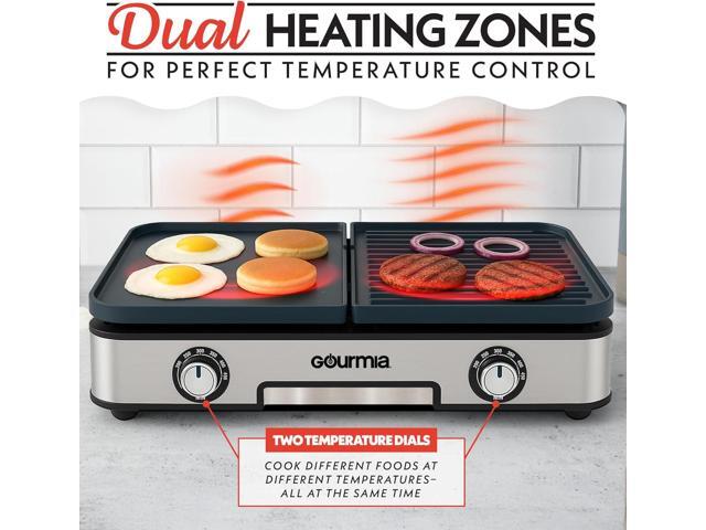 Gourmia 3-in-1 Indoor Grill/Griddle Electric Combo - 250-400°F Adjustable Dual Cooking Zones with Removable Nonstick Reversible Ceramic Plates -...