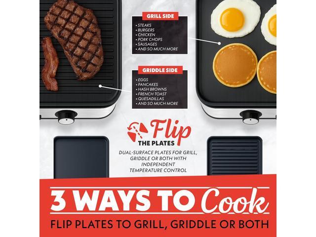 Gourmia 3-in-1 Indoor Grill/Griddle Electric Combo - 250-400°F Adjustable Dual Cooking Zones with Removable Nonstick Reversible Ceramic Plates -...