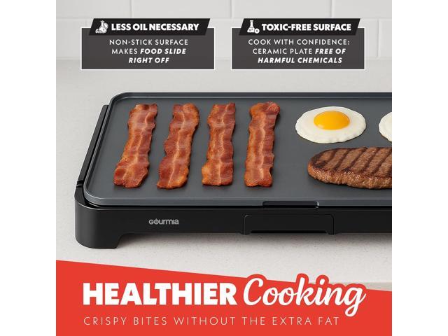 Gourmia 22-Inch XL Electric Griddle Pan - Nonstick Extra Large Ceramic Surface for Breakfast, Pancakes - Non-Toxic Flat Top Cooker - Countertop...