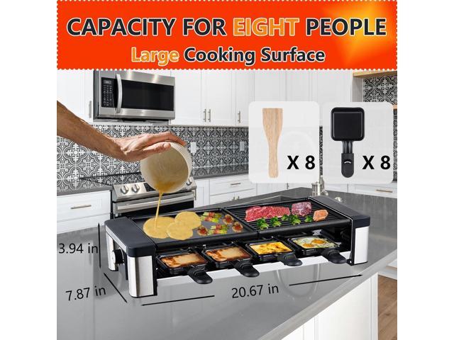 Raclette Grill, Electric Indoor Grill Table Portable, 2 in 1 BBQ Grill with Reversible Non-stick Plate and Stone, 1200W Fast Heating with 8 Cheese...
