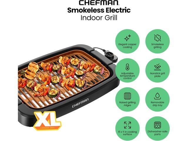 Chefman Smokeless Indoor Electric Grill, Copper, Extra Large, Nonstick Table Top Grill for Indoor Grilling and BBQ with Adjustable Temperature...