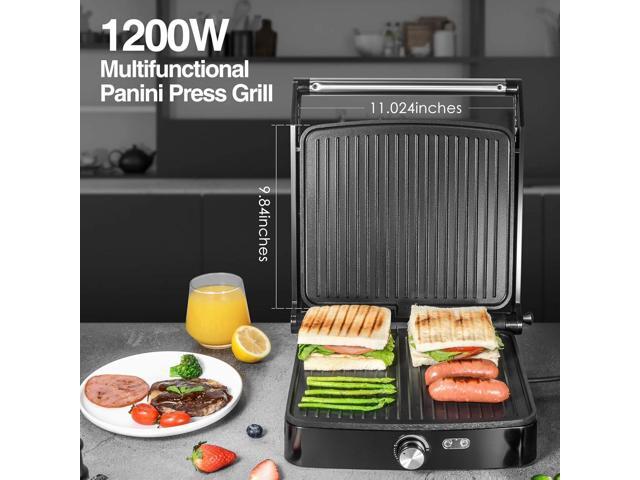 OSTBA Panini Press Grill with Adjustable Temperature,4-Slice Indoor Grill, 180° Open Sandwich Maker with Drip Tray, Non-Stick Plates, Stainless...