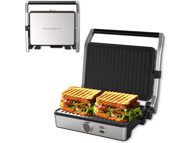 Panini Press, Electric Sandwich Press Grill, Open 180 Degrees, Electric Grill Indoor, Perfect for Grilling Sandwich, Steak, Burger, Adjustable...