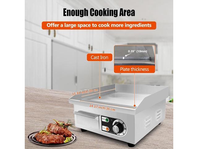 14' Commercial Electric Griddle,Electric Countertop Flat Top Griddle,110V 1500W Electric Flat Top Grill,Non-Stick Restaurant Teppanyaki Stainless...