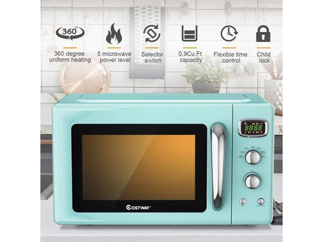 COSTWAY Retro Countertop Microwave Oven, 0.9Cu. ft, 900W Microwave Oven, with 5 Micro Power, Defrost & Auto Cooking Function, LED Display, Glass...