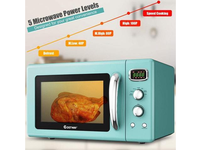 COSTWAY Retro Countertop Microwave Oven, 0.9Cu. ft, 900W Microwave Oven, with 5 Micro Power, Defrost & Auto Cooking Function, LED Display, Glass...