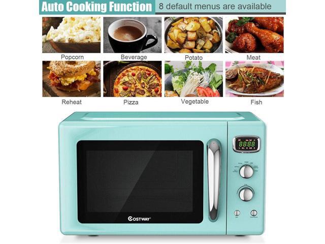 COSTWAY Retro Countertop Microwave Oven, 0.9Cu. ft, 900W Microwave Oven, with 5 Micro Power, Defrost & Auto Cooking Function, LED Display, Glass...