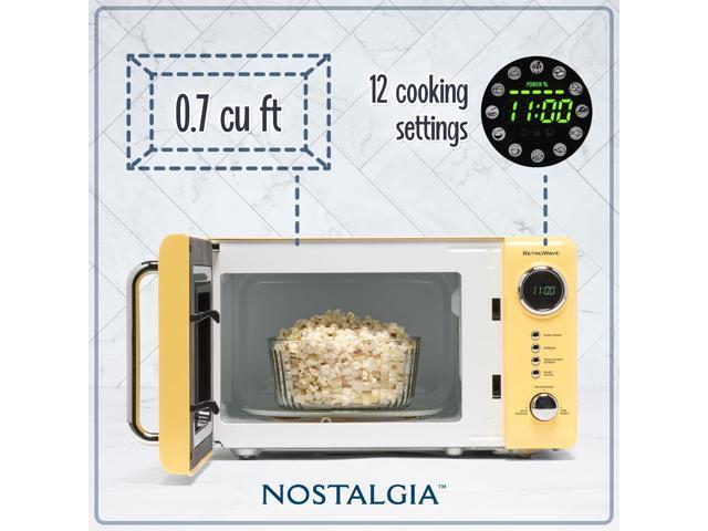 Nostalgia NRMO7YW6A Retro Compact Countertop Microwave Oven, 0.7 Cu. Ft. 700-Watts with LED Digital Display, Child Lock, Easy Clean Interior, Yellow
