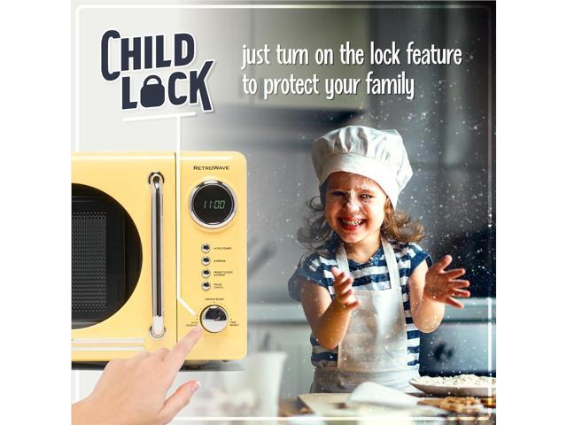 Nostalgia NRMO7YW6A Retro Compact Countertop Microwave Oven, 0.7 Cu. Ft. 700-Watts with LED Digital Display, Child Lock, Easy Clean Interior, Yellow