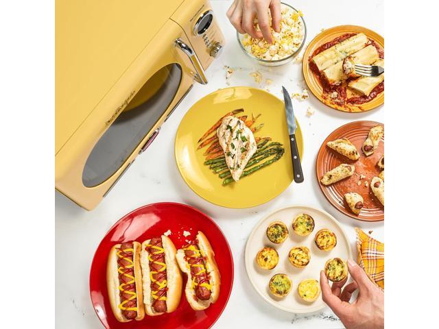 Nostalgia NRMO7YW6A Retro Compact Countertop Microwave Oven, 0.7 Cu. Ft. 700-Watts with LED Digital Display, Child Lock, Easy Clean Interior, Yellow