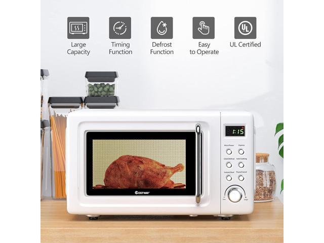COSTWAY Retro Countertop Microwave Oven, 0.7Cu. ft, 700-Watt, High Energy Efficiency, 5 Micro Power, Delayed Start Function, with Glass Turntable &...