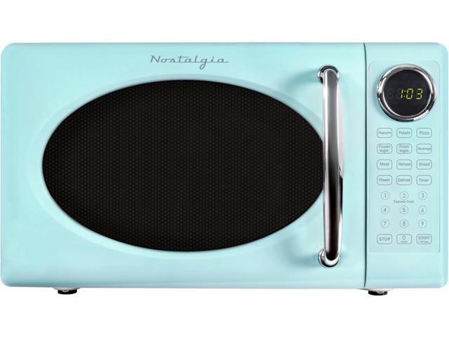Nostalgia Retro Microwave Oven 0.7 Cu Ft, 700-Watt Countertop Size with Glass Turntable, Child Safety Lock, 8 Auto-Cook Programs, Digital Clock, Aqua