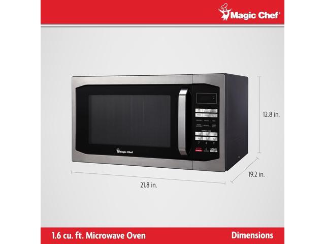 Magic Chef Compact Countertop Microwave Oven, 1,100 Watts, Stainless Steel, 1.6 Cu. Ft. - Digital Kitchen Appliance with One-Touch Cooking, Child...