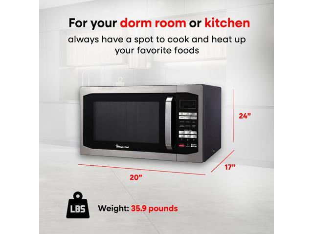 Magic Chef Compact Countertop Microwave Oven, 1,100 Watts, Stainless Steel, 1.6 Cu. Ft. - Digital Kitchen Appliance with One-Touch Cooking, Child...