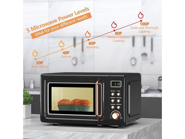 Moccha Retro Microwave, 0.7Cu. ft Compact Microwave, 700-Watt Countertop Microwave Ovens w/5 Micro Power, Delayed Start Function, LED Display, Child...
