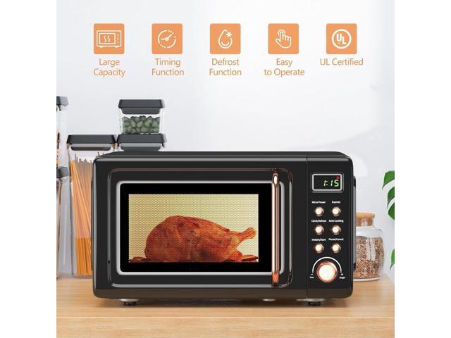 Moccha Retro Microwave, 0.7Cu. ft Compact Microwave, 700-Watt Countertop Microwave Ovens w/5 Micro Power, Delayed Start Function, LED Display, Child...