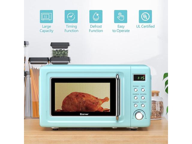 COSTWAY Retro Countertop Microwave Oven, 0.7Cu. ft, 700-Watt, High Energy Efficiency, 5 Micro Power, Delayed Start Function, with Glass Turntable &...