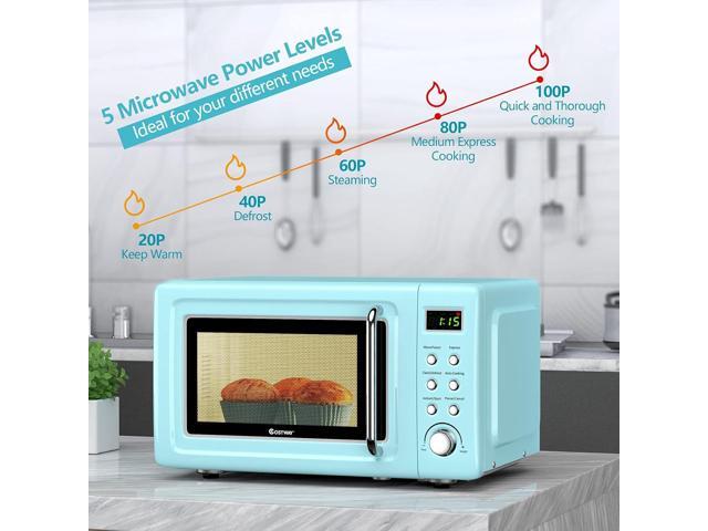 COSTWAY Retro Countertop Microwave Oven, 0.7Cu. ft, 700-Watt, High Energy Efficiency, 5 Micro Power, Delayed Start Function, with Glass Turntable &...