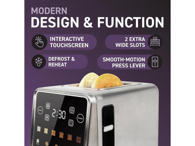 Inspirex Touch Screen Toaster - 2 Slice Extra-Wide Slots - 5 Bread Type and 6 Browning Levels - Defrost, Reheat, Favorite, Single Slot Settings -...