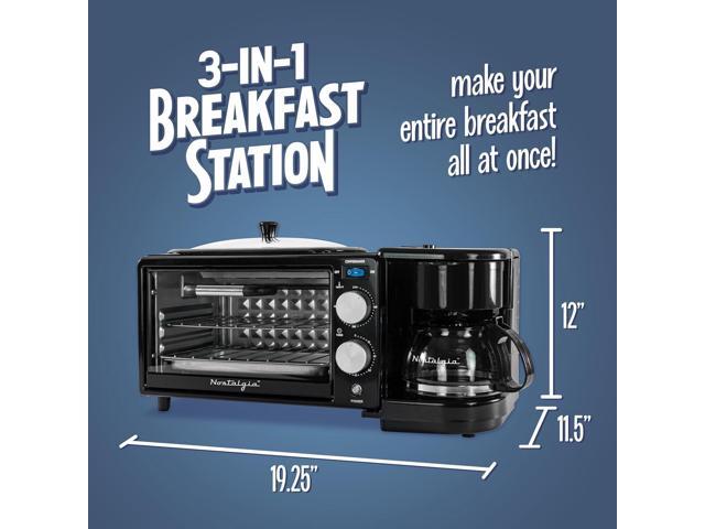 Nostalgia 3-in-1 Retro Breakfast Station - Includes 5 Cup Coffee Maker, Non-Stick Ceramic Griddle, and 4-Slice Toaster Oven - Built-In Timer,...