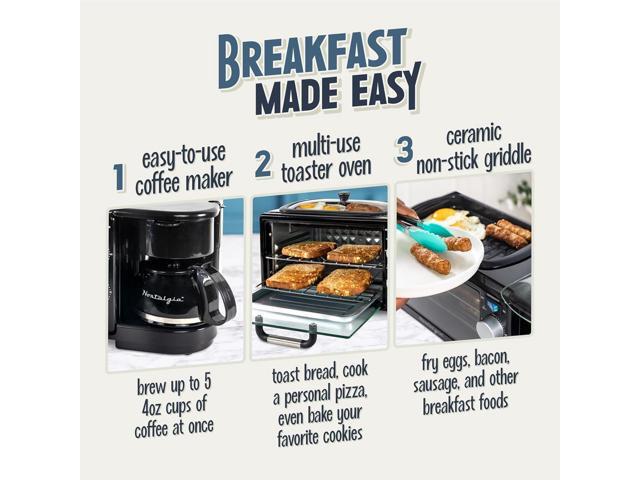 Nostalgia 3-in-1 Retro Breakfast Station - Includes 5 Cup Coffee Maker, Non-Stick Ceramic Griddle, and 4-Slice Toaster Oven - Built-In Timer,...