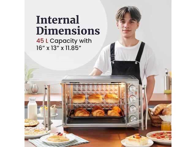 Elite Gourmet ETO4524 45L Countertop Convection Toaster Oven, French Doors, Adjustable Temperature & Timer, Bake, Roast, Broil, Toast, Includes...