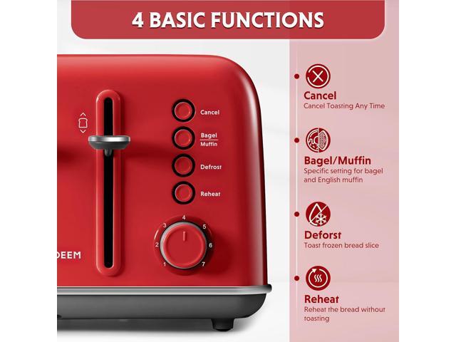 BUYDEEM DT640 4-Slice Toaster, Extra Wide Slots, Retro Stainless Steel with High Lift Lever, Bagel and Muffin Function, Removal Crumb Tray, 7-Shade...