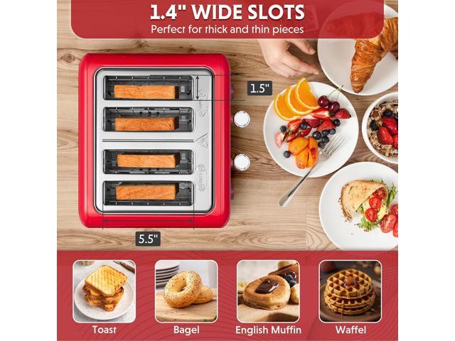 BUYDEEM DT640 4-Slice Toaster, Extra Wide Slots, Retro Stainless Steel with High Lift Lever, Bagel and Muffin Function, Removal Crumb Tray, 7-Shade...