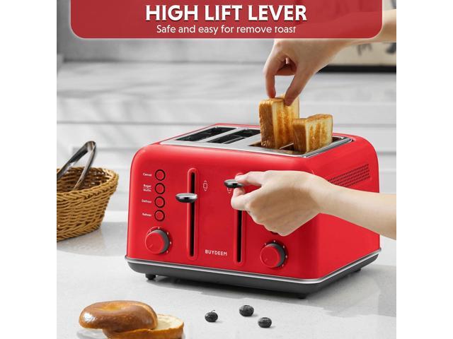 BUYDEEM DT640 4-Slice Toaster, Extra Wide Slots, Retro Stainless Steel with High Lift Lever, Bagel and Muffin Function, Removal Crumb Tray, 7-Shade...