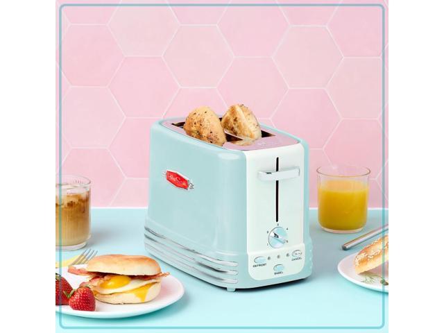 Nostalgia New and Improved Wide 2-Slice Toaster Perfect For Bread, English Muffins, Bagels, 5 Browning Levels, With Crumb Tray & Cord Storage, Aqua