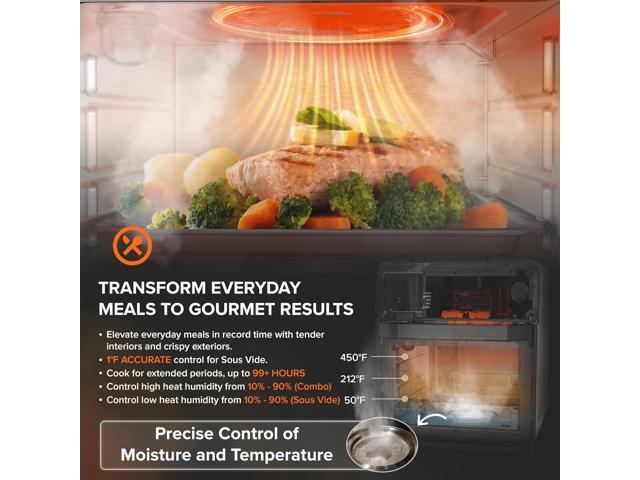 Nuwave Combi Steam Oven, 16Qt All-in-One Stainless Steel Multi-Cooker: Air Fry, Toast, Steam, Sous Vide & More, Precise 50-450°F, Adjustable...