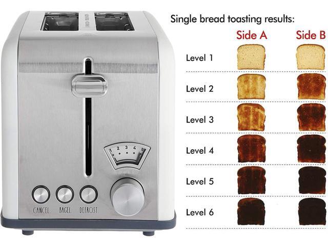 Rae Dunn Toaster, Stainless Steel 2 Slice Square Toaster, Wide Slot with 5 Browning Levels, with Bagel, Defrost and Cancel Options (Cream)