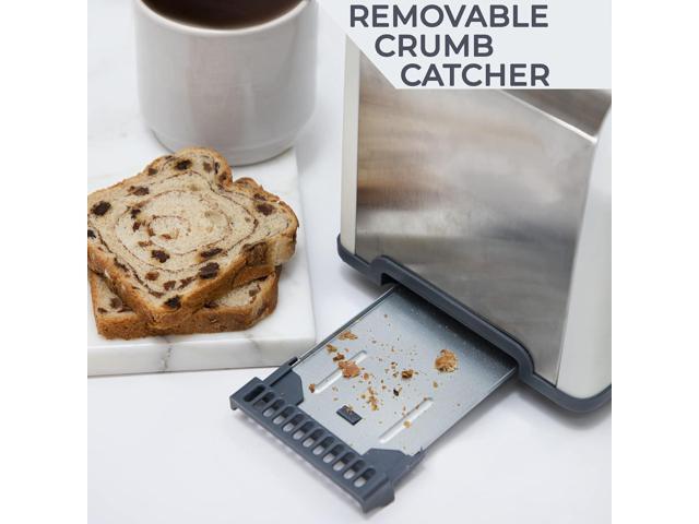 Rae Dunn Toaster, Stainless Steel 2 Slice Square Toaster, Wide Slot with 5 Browning Levels, with Bagel, Defrost and Cancel Options (Cream)