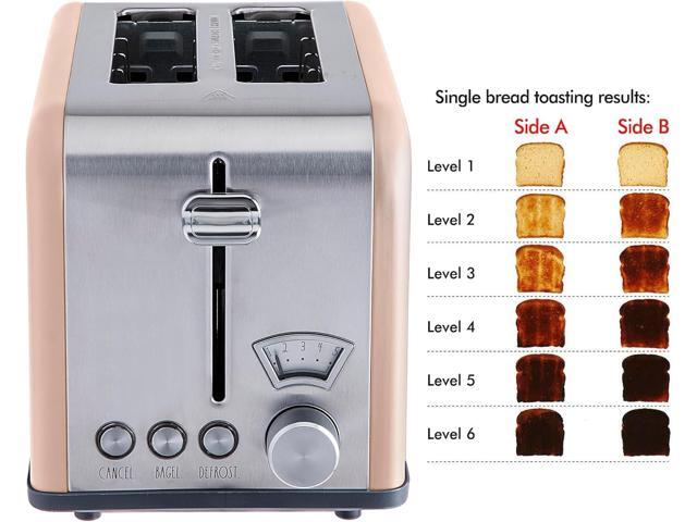 Rae Dunn Toaster, Stainless Steel 2 Slice Square Toaster, Wide Slot with 5 Browning Levels, with Bagel, Defrost and Cancel Options (Blush)