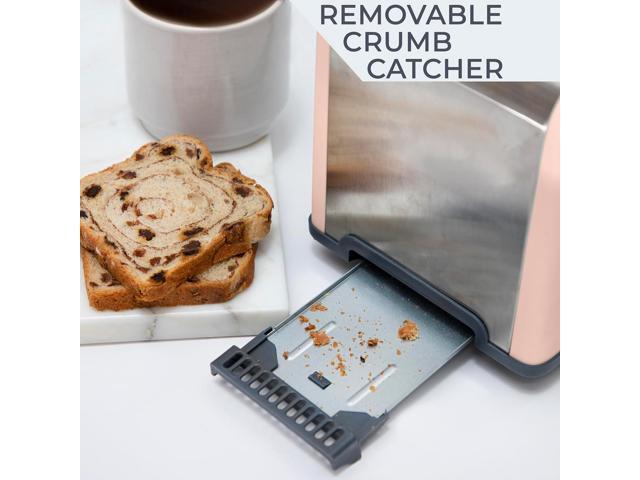 Rae Dunn Toaster, Stainless Steel 2 Slice Square Toaster, Wide Slot with 5 Browning Levels, with Bagel, Defrost and Cancel Options (Blush)