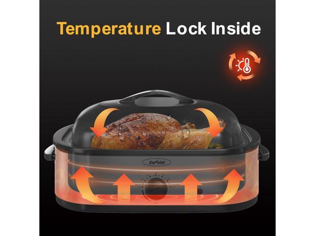 Sunvivi 14-Quart Electric Roaster Oven with Self-Basting Lid, Turkey Roaster Oven with Rack, Stainless Steel, Silver