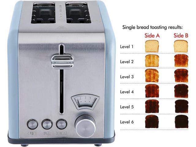 Rae Dunn Toaster, Stainless Steel 2 Slice Square Toaster, Wide Slot with 5 Browning Levels, with Bagel, Defrost and Cancel Options (Baby Blue)