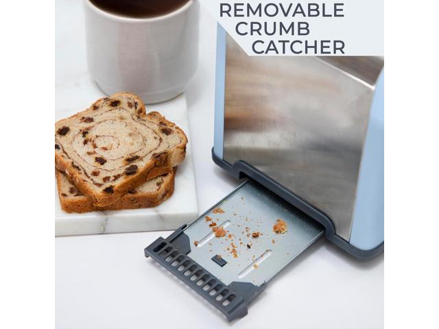 Rae Dunn Toaster, Stainless Steel 2 Slice Square Toaster, Wide Slot with 5 Browning Levels, with Bagel, Defrost and Cancel Options (Baby Blue)