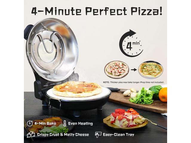 Stone Pizza Oven, 12'' Indoor Electric Pizza Maker, 1200W Countertop Pizza Maker Machine with Dual Temp Control, Crispy Crust Pizzas in Minutes, Black