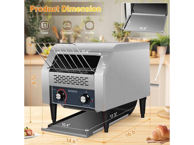 Commercial Toaster 300 Slices/Hour 1900W Heavy Duty Industrial Conveyor Toaster Stainless Steel Electric Oven with Dual Heating Tube 7-speed...