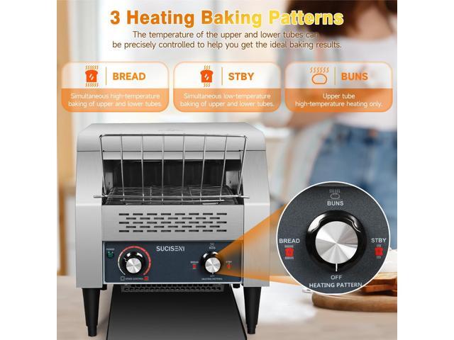 Commercial Toaster 300 Slices/Hour 1900W Heavy Duty Industrial Conveyor Toaster Stainless Steel Electric Oven with Dual Heating Tube 7-speed...