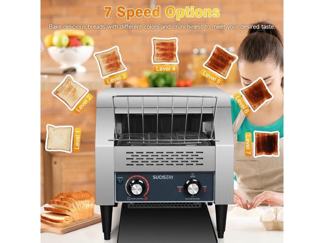 Commercial Toaster 300 Slices/Hour 1900W Heavy Duty Industrial Conveyor Toaster Stainless Steel Electric Oven with Dual Heating Tube 7-speed...