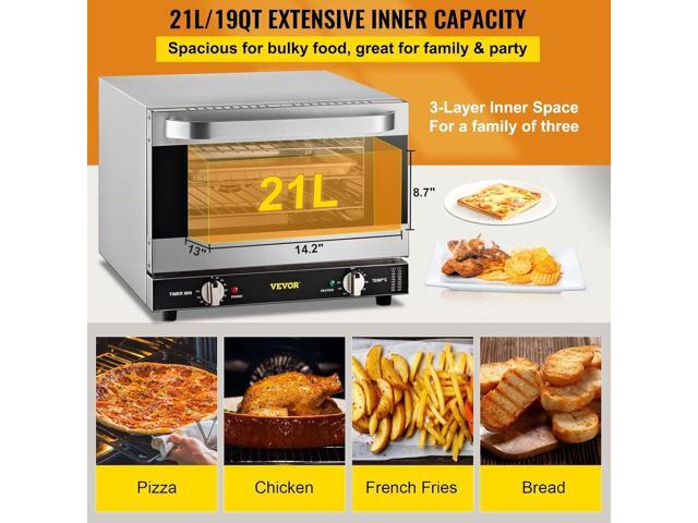 VEVOR Commercial Convection Oven, 21L/19Qt, Quarter-Size Conventional Oven Countertop, 1440W 3-Tier Toaster w/Front Glass Door, Electric Baking...
