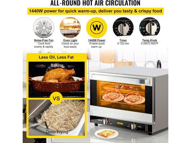 VEVOR Commercial Convection Oven, 21L/19Qt, Quarter-Size Conventional Oven Countertop, 1440W 3-Tier Toaster w/Front Glass Door, Electric Baking...